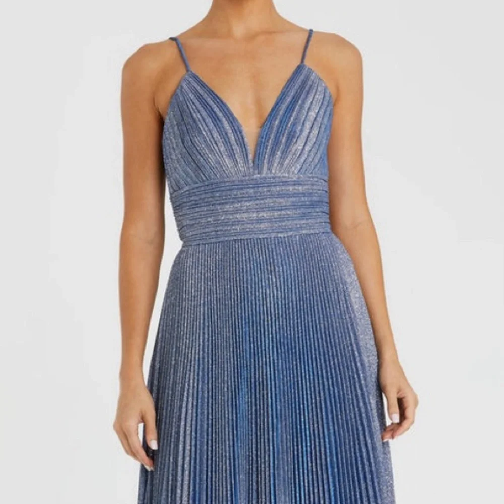 Mac DUGGAL Pleated Empire-Waist Long A-Line Dress 30725 Blue/Silver - Picture 2 of 14